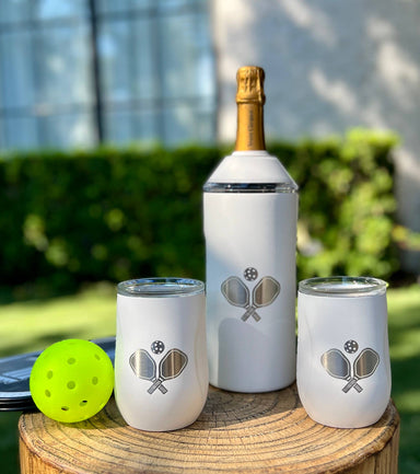 White Wine & Champagne Chiller Gift Set W/ Pickleball Logo - Baseline Social