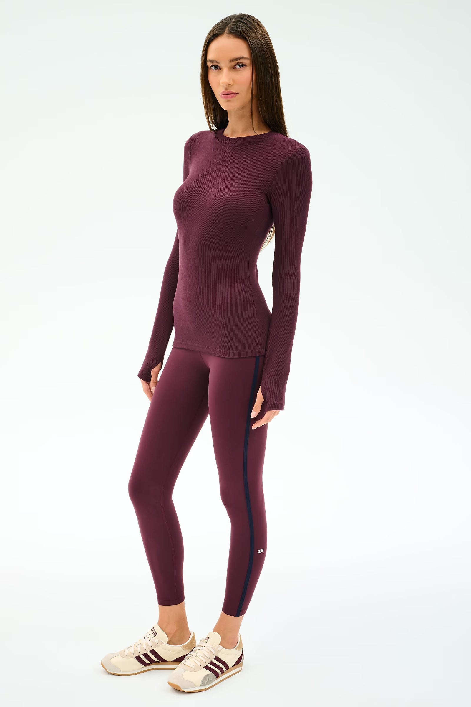 Splits59 Louise Rib Long Sleeve in Dark Cherry at Baseline Social