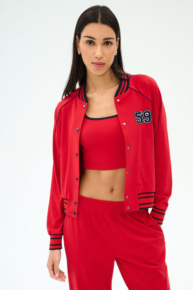 Splits59 Hayes Varsity Rigor Jacket in Pirate Red at Baseline Social