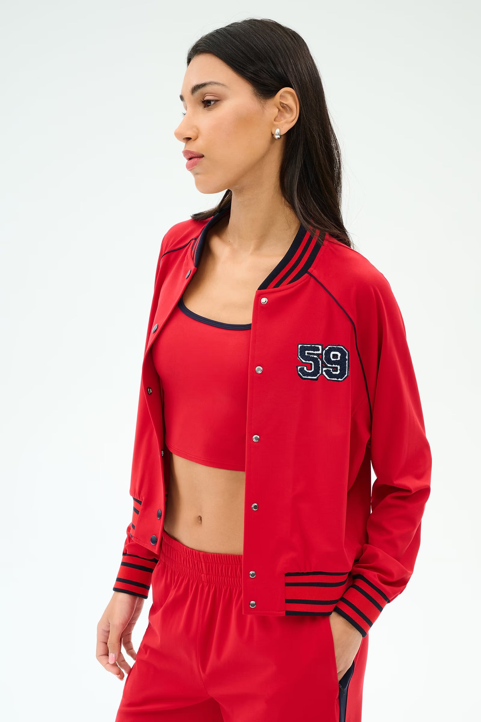 Splits59 Hayes Varsity Rigor Jacket in Pirate Red at Baseline Social