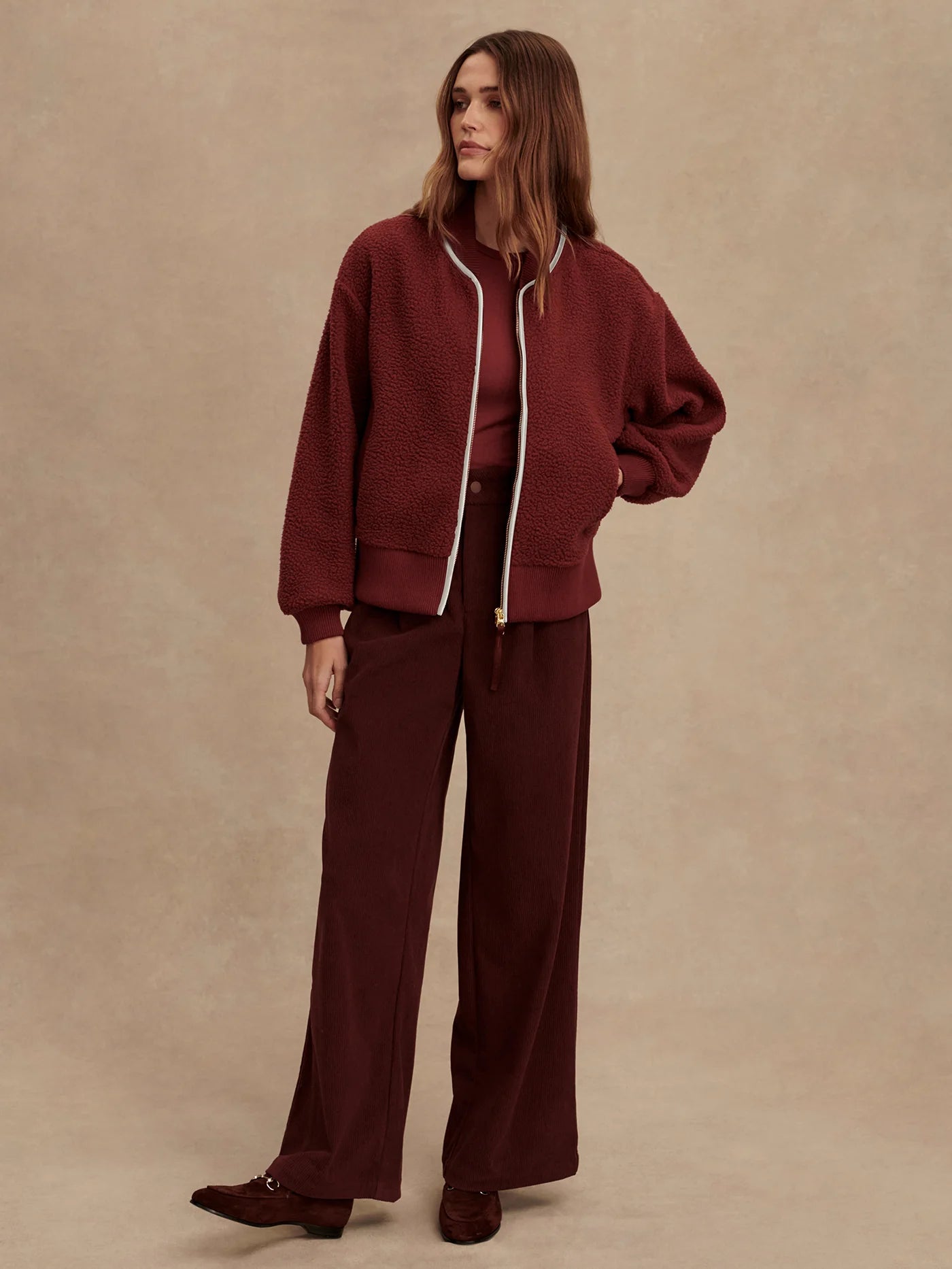 Varley Hansley Fleece Jacket in New Maroon at Baseline Social