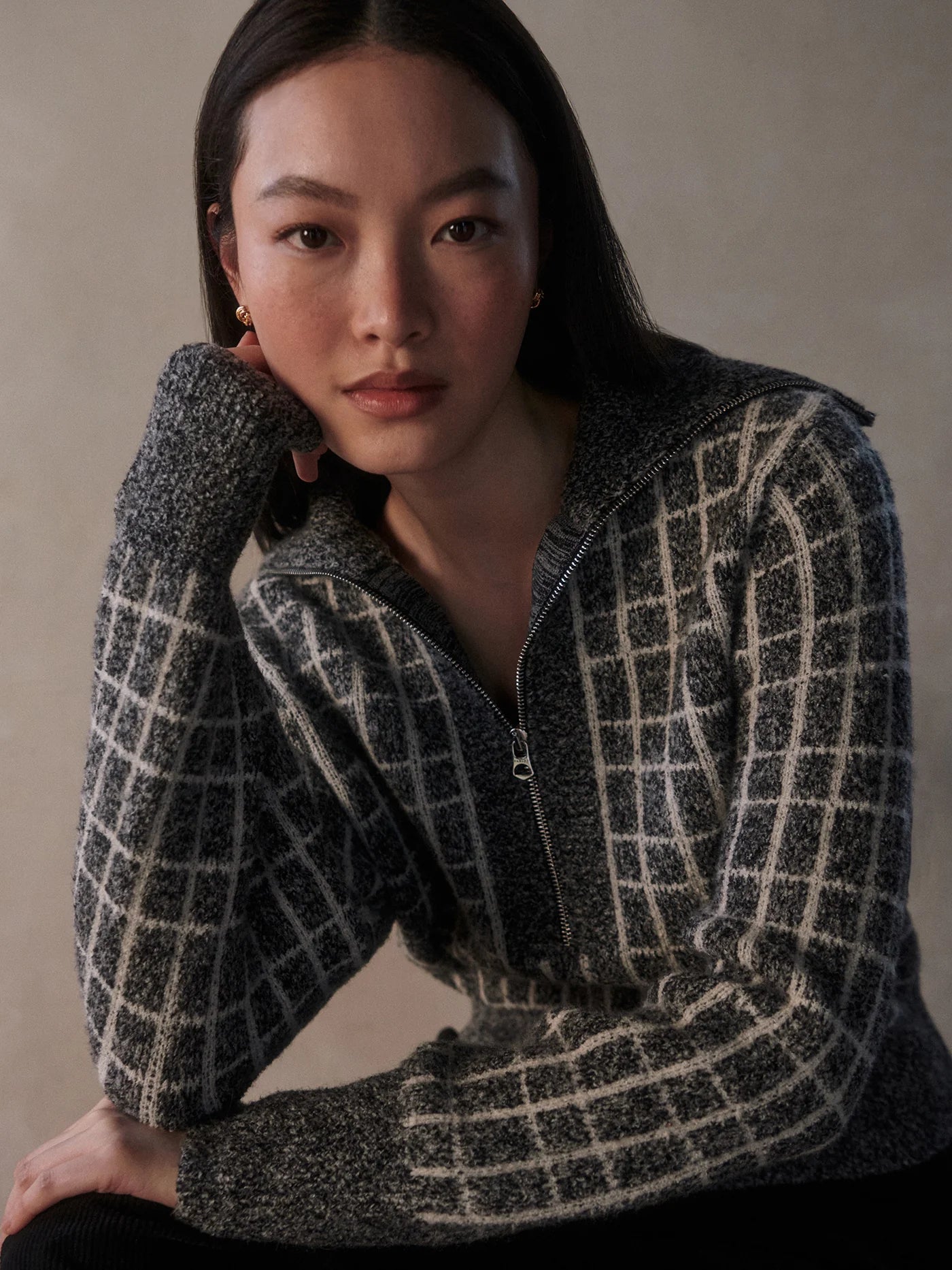 Furley Half Zip Knit in Charcoal Marl - Baseline Social