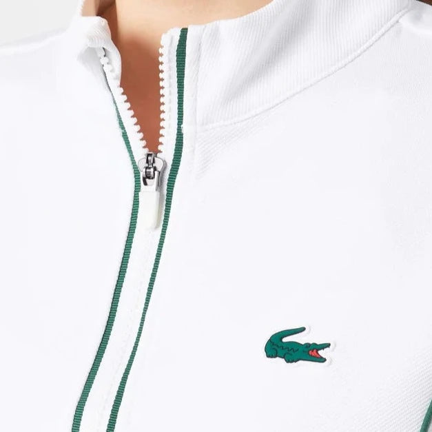 Lacoste Slim Fit Quarter Zip Sweatshirt in White and Green