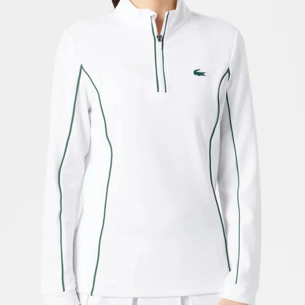 Lacoste Women's Slim Fit Tennis Sweatshirt in White and Green