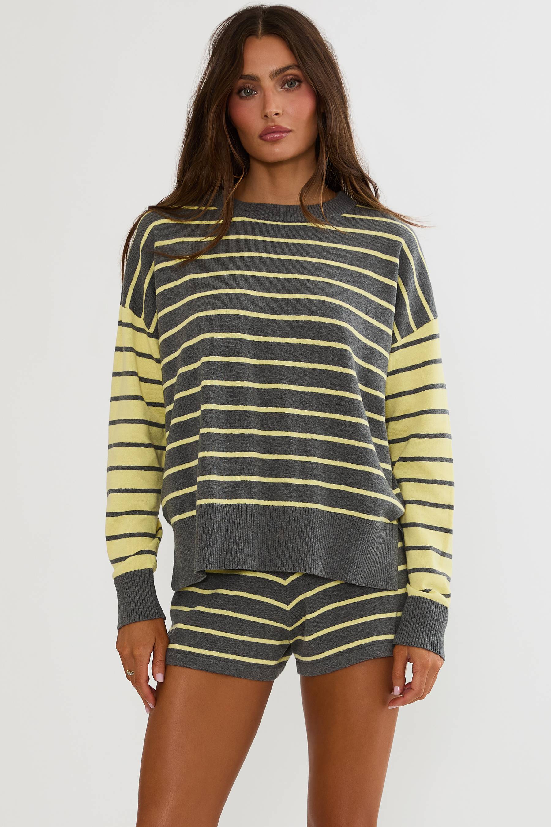 Callie Sweater in Butter Gray Stripe