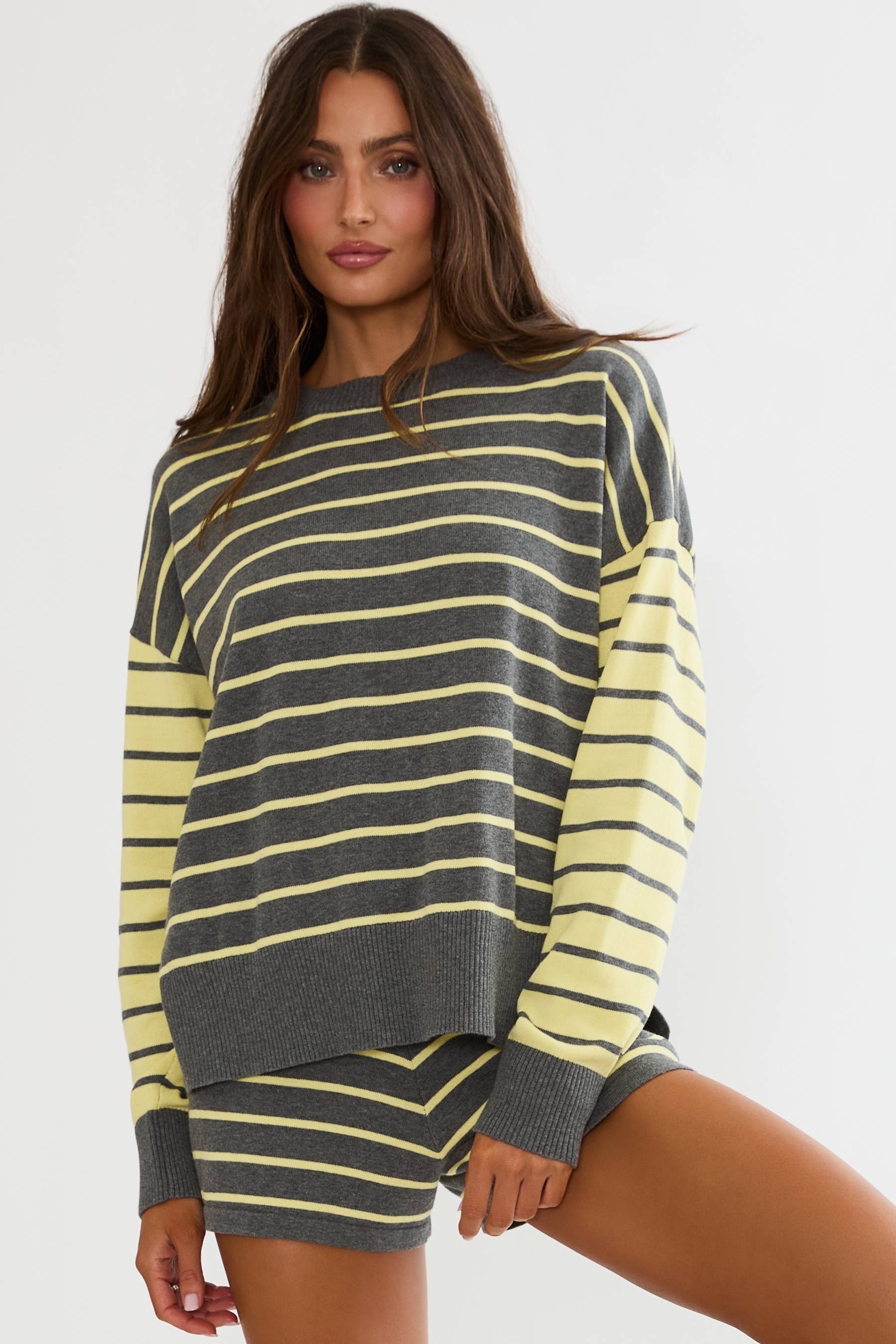 Callie Sweater in Butter Gray Stripe