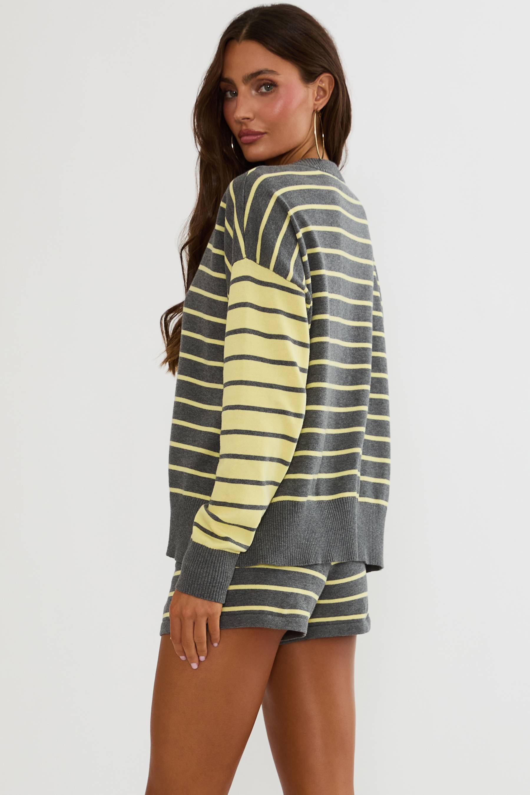 Callie Sweater in Butter Gray Stripe