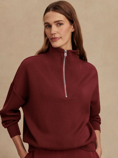 Varley Hawley Half Zip Sweat in New Maroon at Baseline Social