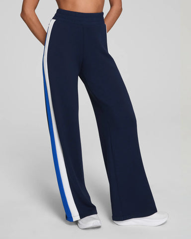 SPANX Colorblock Wide Leg Track Pant in Timeless Navy/Powder/Cerulean at Baseline Social