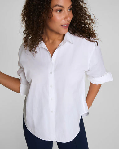 Poplin Oversized Button-Up Shirt in Classic White - Baseline Social