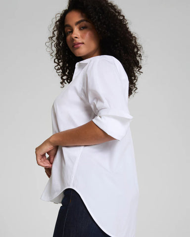 Poplin Oversized Button-Up Shirt in Classic White - Baseline Social