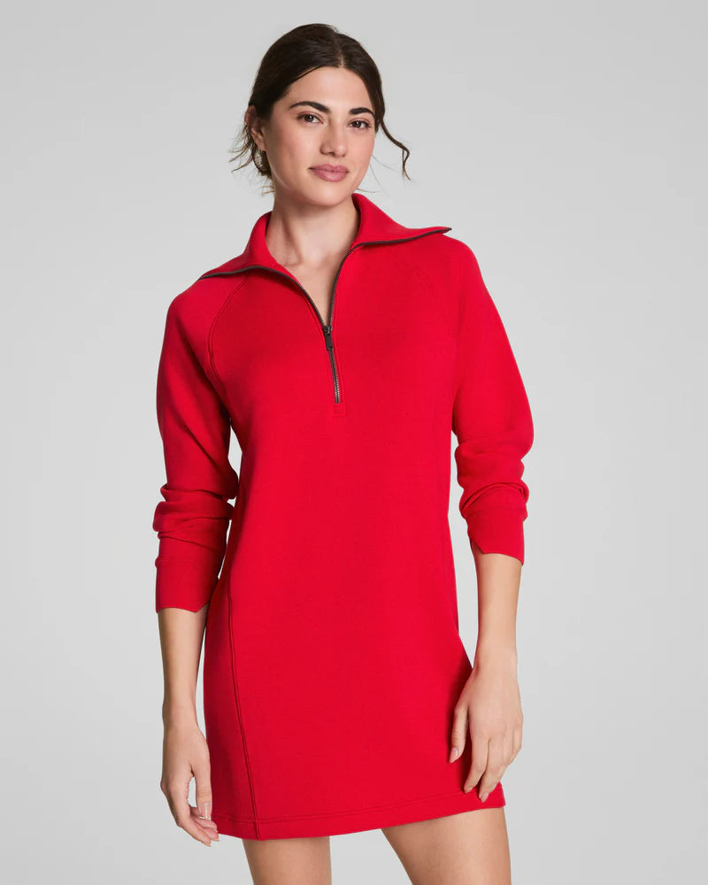 Spanx Half Zip Dress in Red at Baseline Social