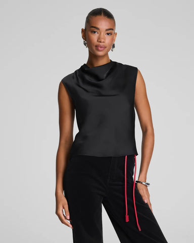 Spanx Silky Smooth Cowl Neck Sleeveless Top in Classic Black at Baseline Social