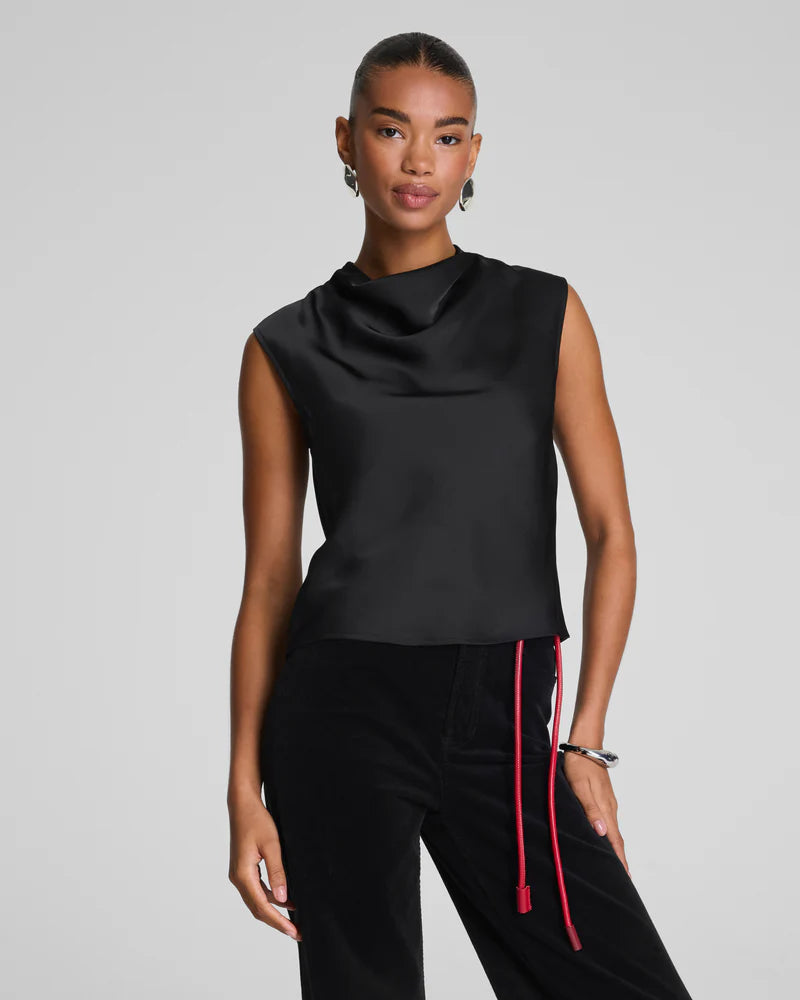 Spanx Silky Smooth Cowl Neck Sleeveless Top in Classic Black at Baseline Social