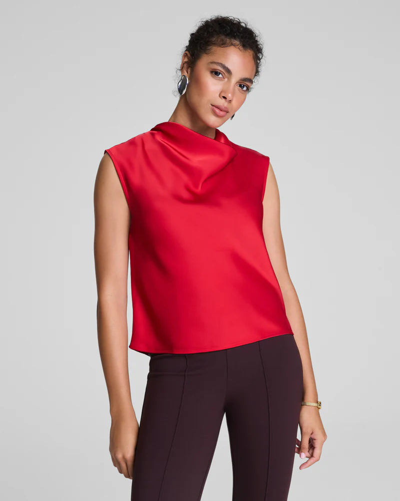 Spanx Silky Smooth Cowl Neck Sleeveless Top in Red at Baseline Social