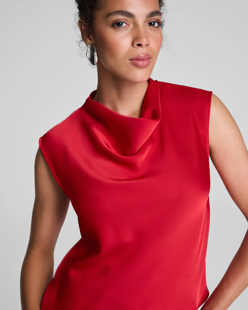 Spanx Silky Smooth Cowl Neck Sleeveless Top in Red at Baseline Social