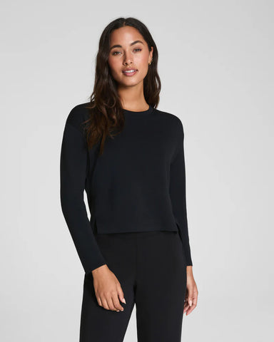 Spanx Relaxed Long Sleeve Top in Very Black at Baseline Social