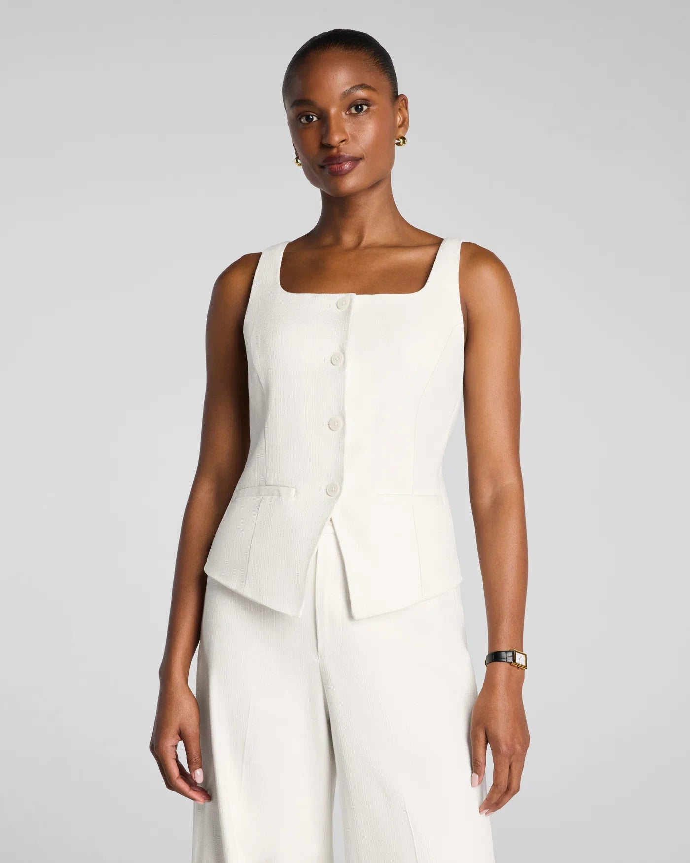 Spanx EasyBreezy Linen Button-Down Vest in Ivory at Baseline Social