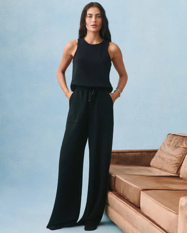 SPANX AirEssentials French Rib Sleeveless Jumpsuit in Very Black at Baseline Social