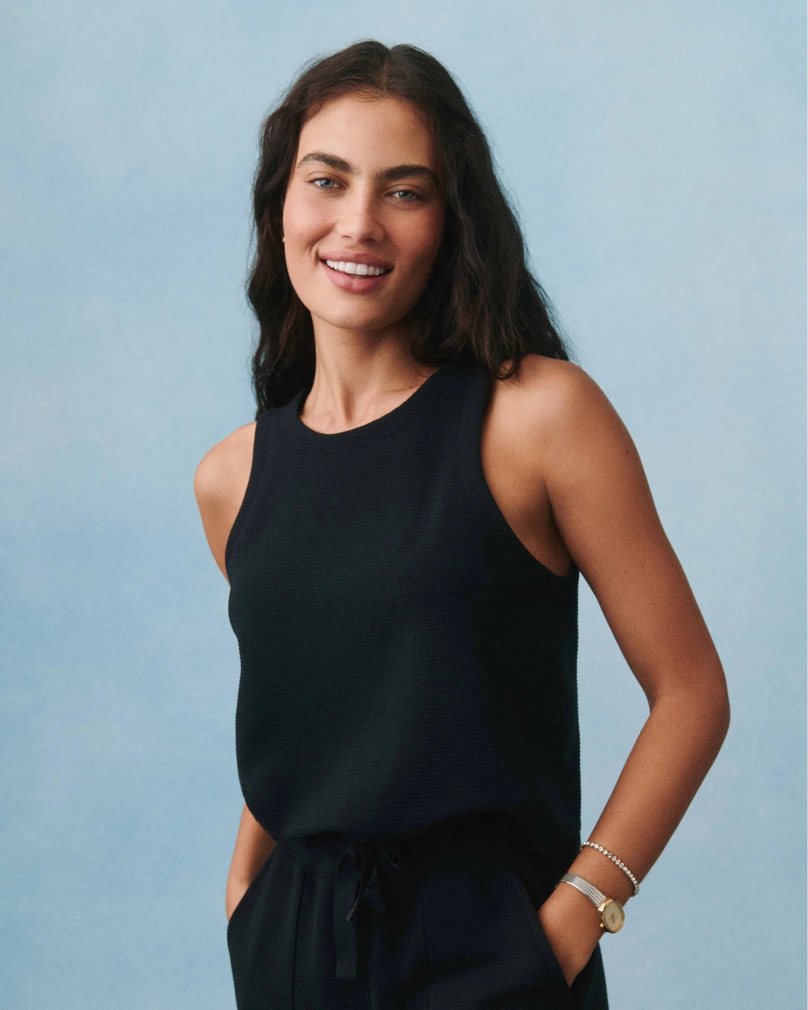SPANX AirEssentials French Rib Sleeveless Jumpsuit in Very Black at Baseline Social