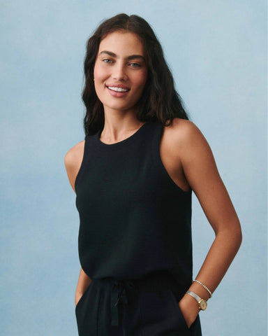 SPANX AirEssentials French Rib Sleeveless Jumpsuit in Very Black at Baseline Social