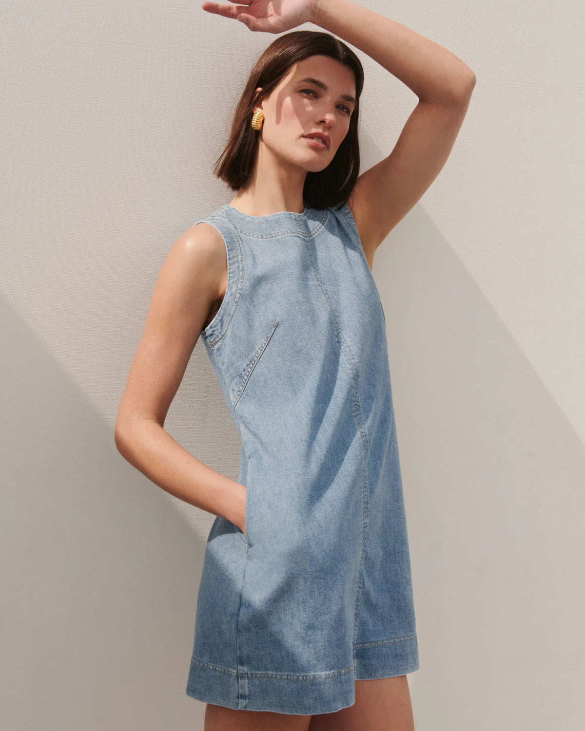 Spanx Lightweight Denim Mini Tank Dress in Seaside Blue at Baseline Social