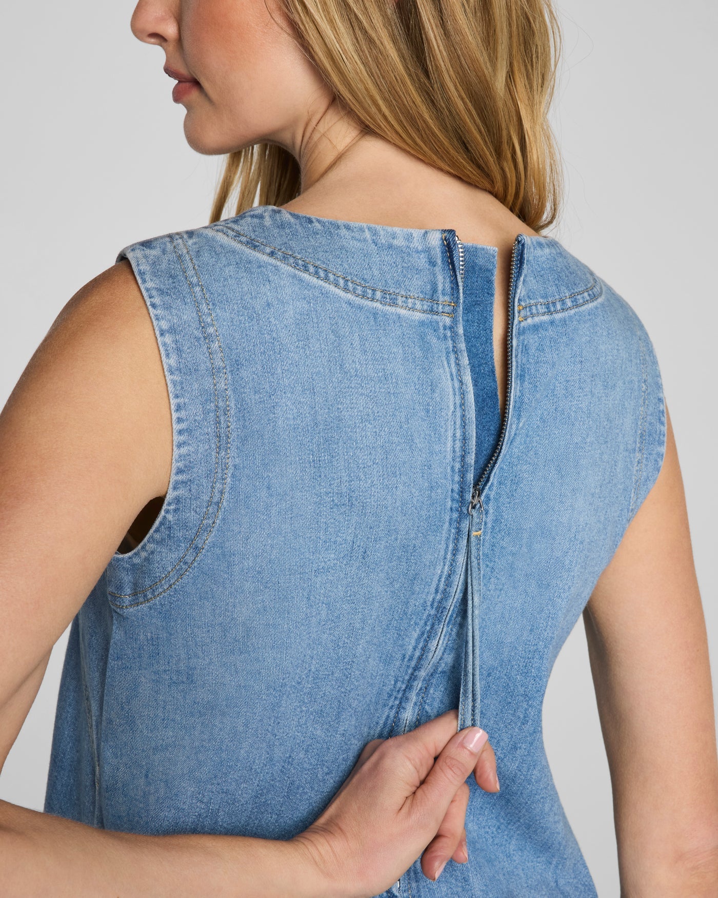 Spanx Lightweight Denim Mini Tank Dress in Seaside Blue at Baseline Social