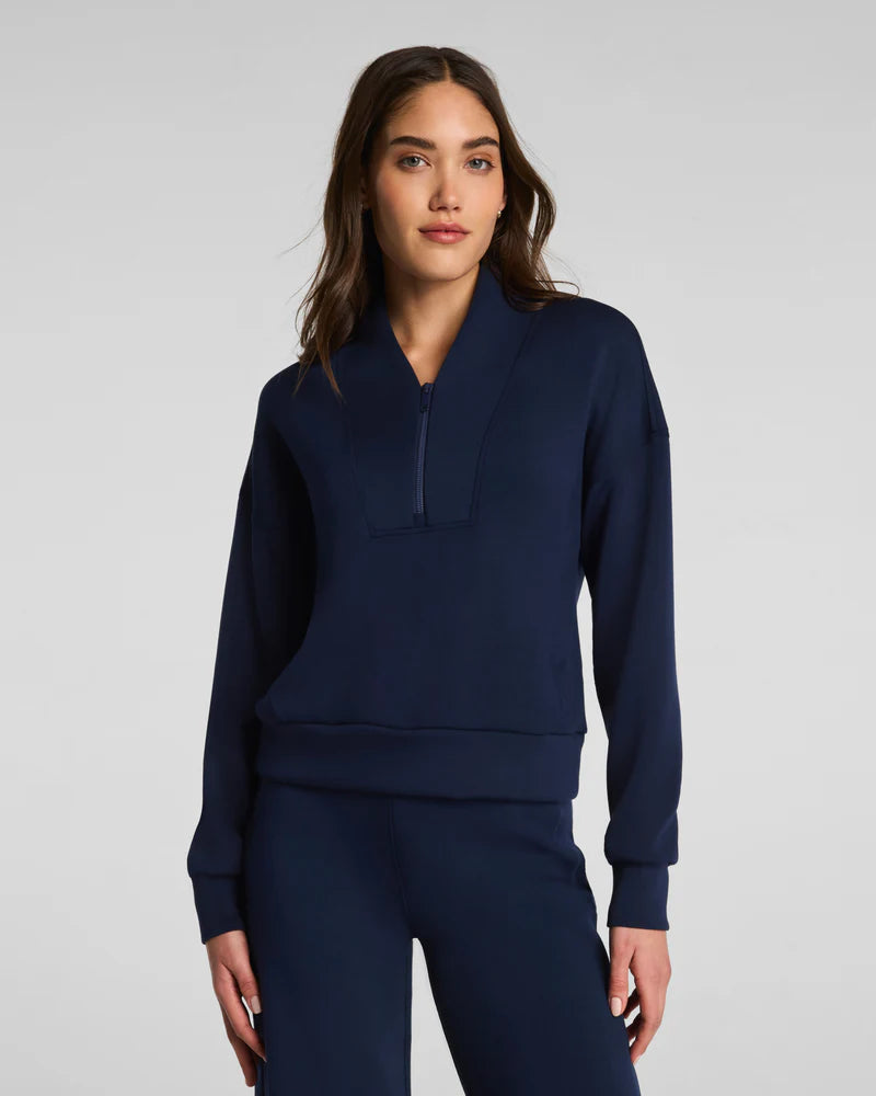 SPANX AirEssentials Shawl Collar Half Zip in Timeless Navy at Baseline Social