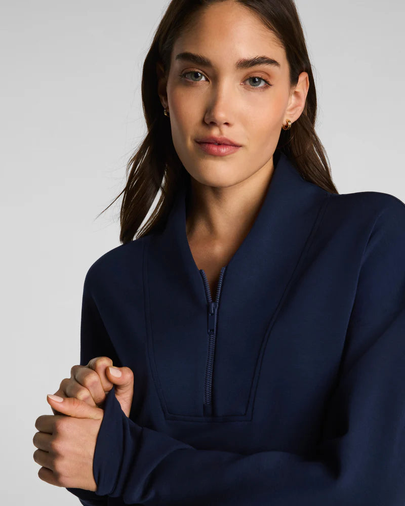 SPANX AirEssentials Shawl Collar Half Zip in Timeless Navy at Baseline Social