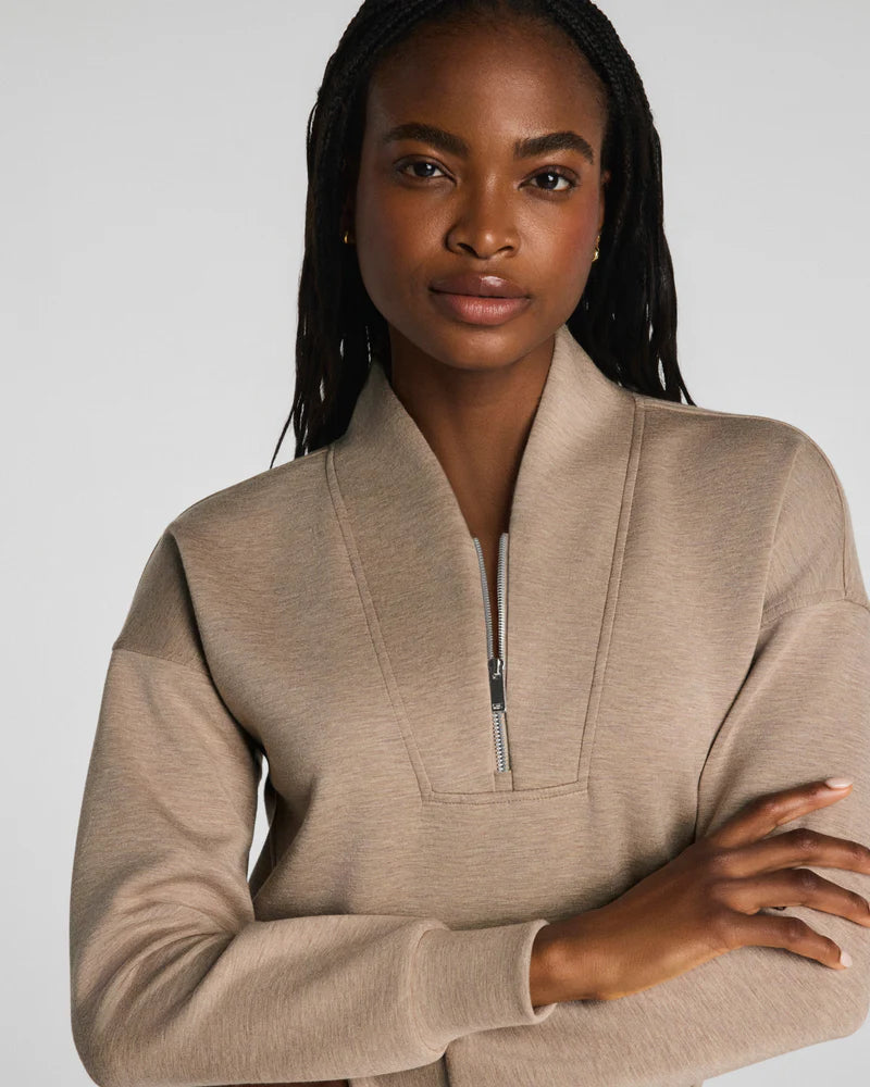 SPANX AirEssentials Shawl Collar Half Zip in Dune Heather at Baseline Social