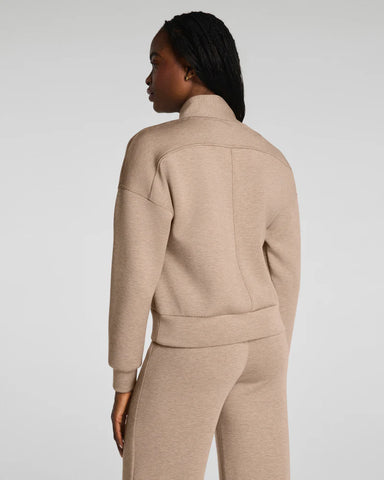 SPANX AirEssentials Shawl Collar Half Zip in Dune Heather at Baseline Social