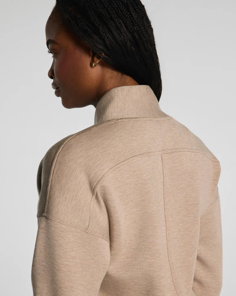 SPANX AirEssentials Shawl Collar Half Zip in Dune Heather at Baseline Social