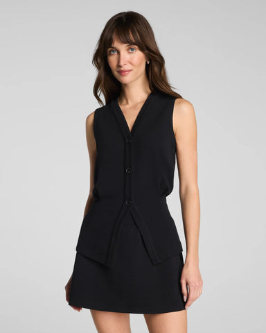 SPANX AirEssentials French Rib Button-Down Vest in Very Black at Baseline Social