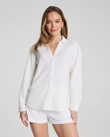 Spanx AirEssentials Oversized Button Down in Powder at Baseline Social