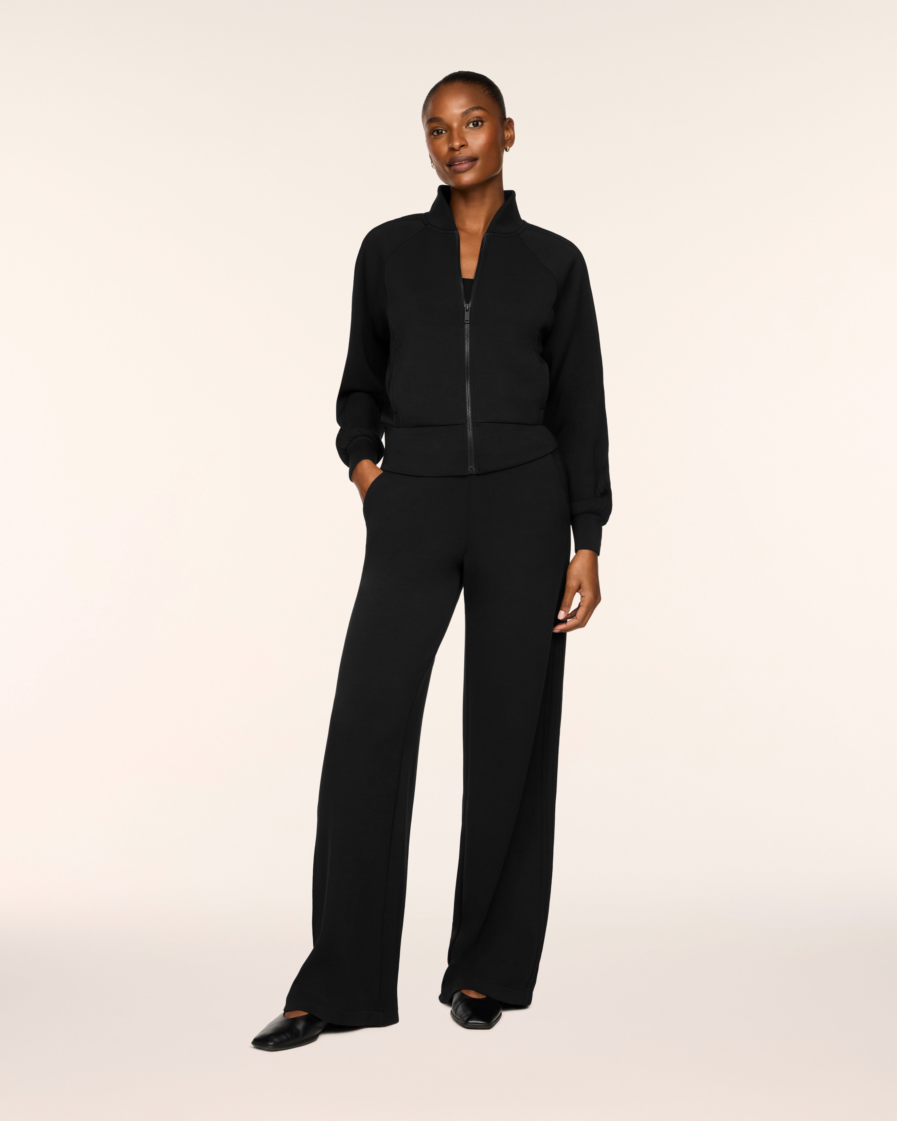 AirEssentials Pintuck Track Jacket in Very Black - official SPANX photo