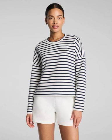 SPANX AirEssentials Crewneck Long Sleeve in Navy Stripes at Baseline Social