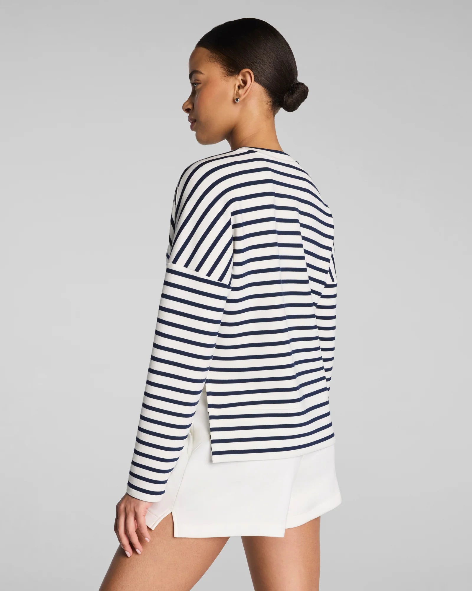 SPANX AirEssentials Crewneck Long Sleeve in Navy Stripes at Baseline Social