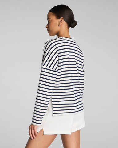 SPANX AirEssentials Crewneck Long Sleeve in Navy Stripes at Baseline Social