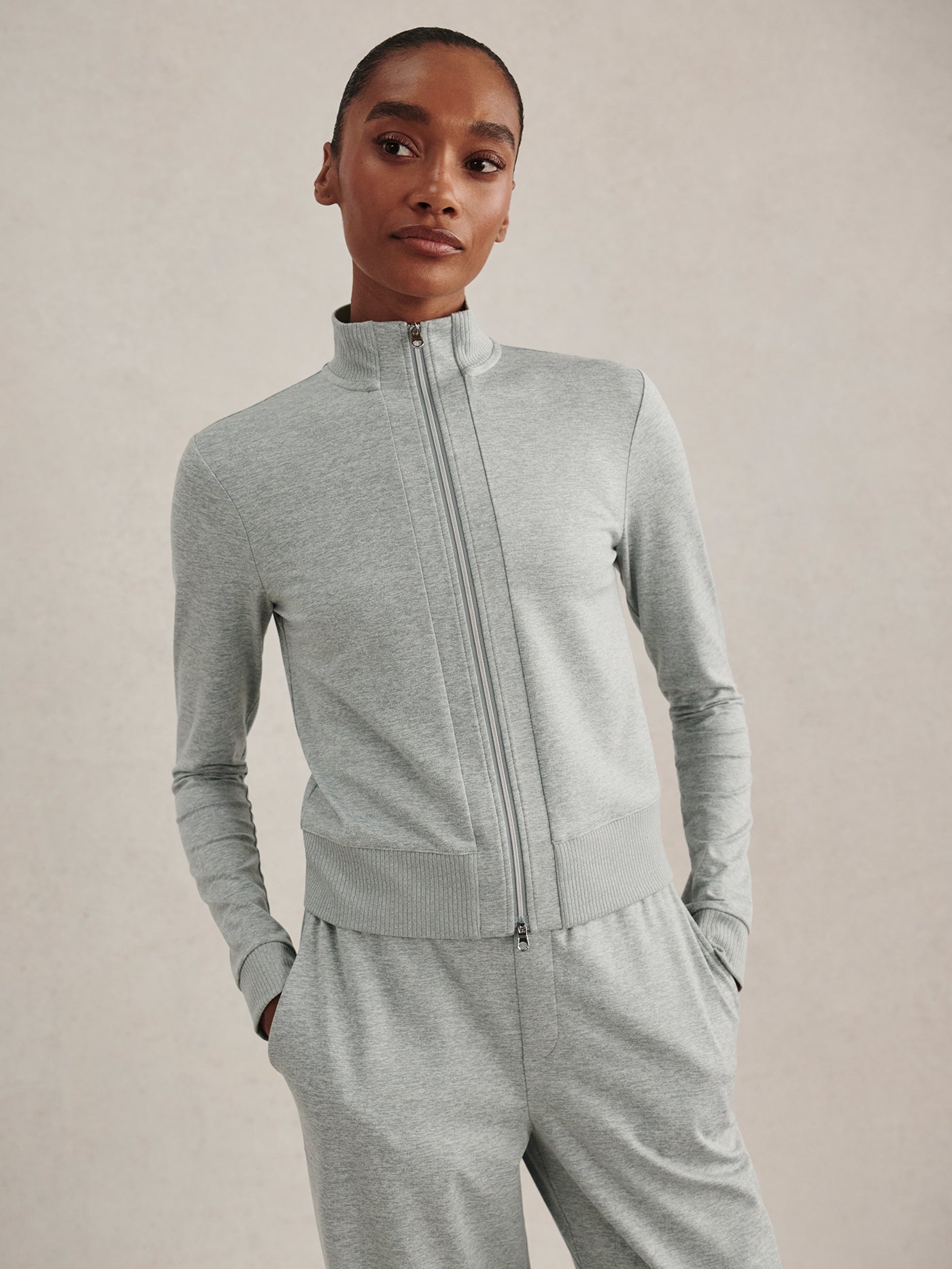 Rufus Cropped Zip Through in Blue Green Marl