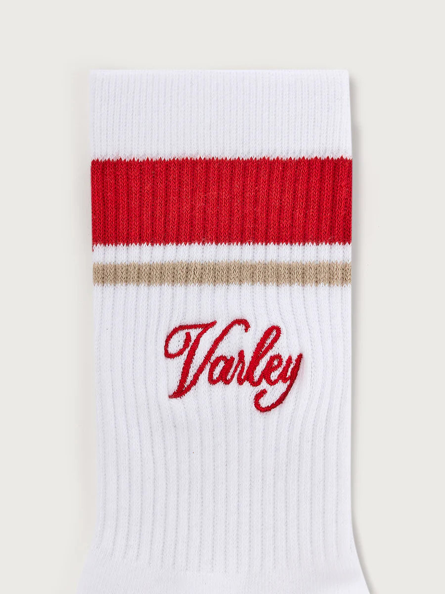 Varley Lamar Club Stripe Sock in White/Baked Apple at Baseline Social