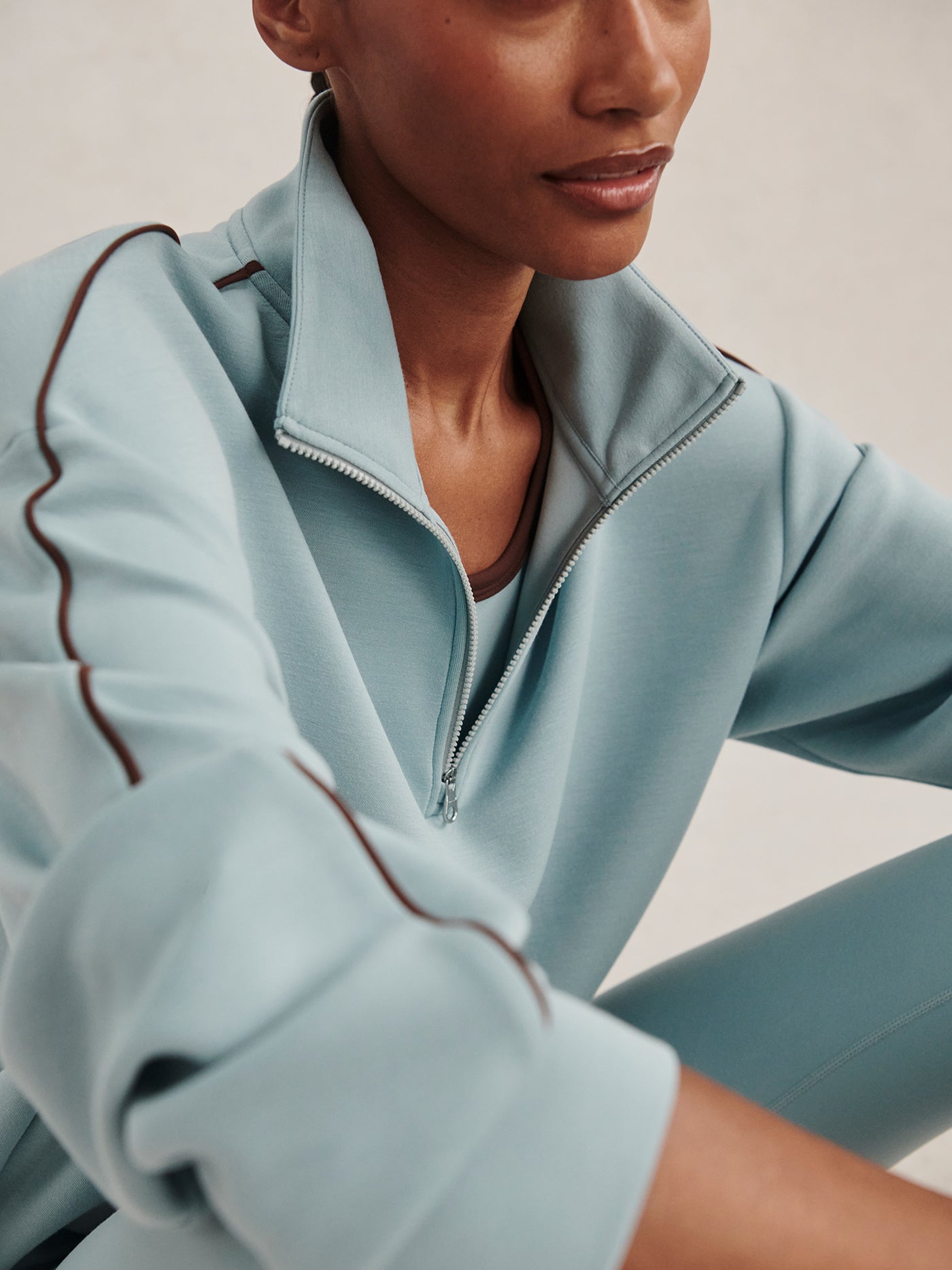 Sian Piped Half Zip Sweat in Tourmaline