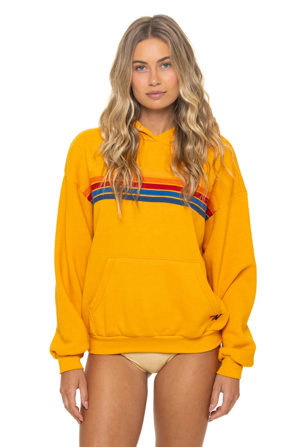 5 Stripe Relaxed Pullover Hoodie in Vintage Gold