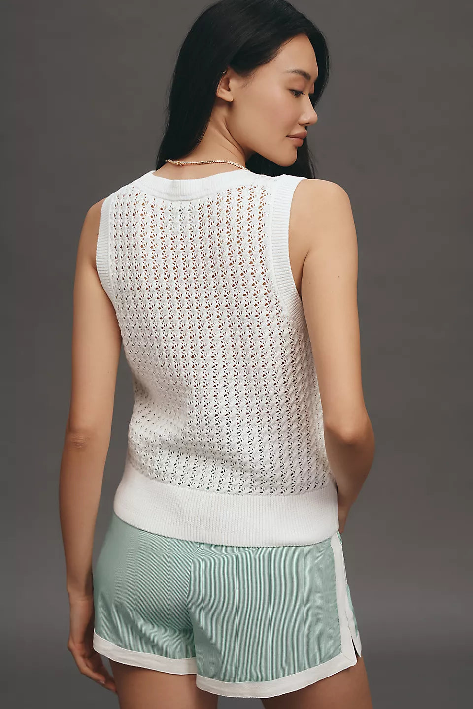 Ferns Open Knit Tank in Snow White - Baseline Social