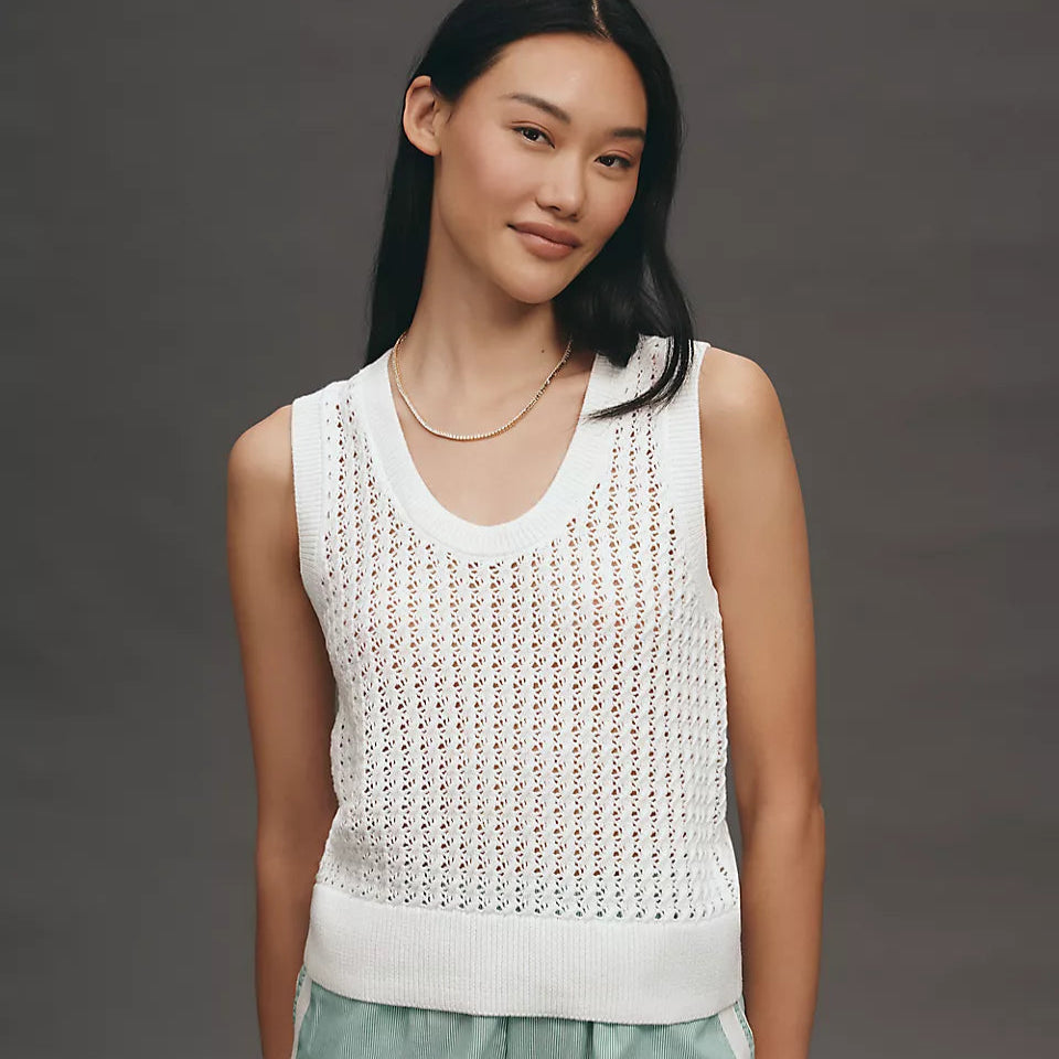 Ferns Open Knit Tank in Snow White - Baseline Social