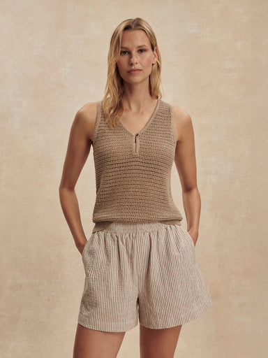 Varley Darina Short 4" in Birch Taupe Stripe at Baseline Social