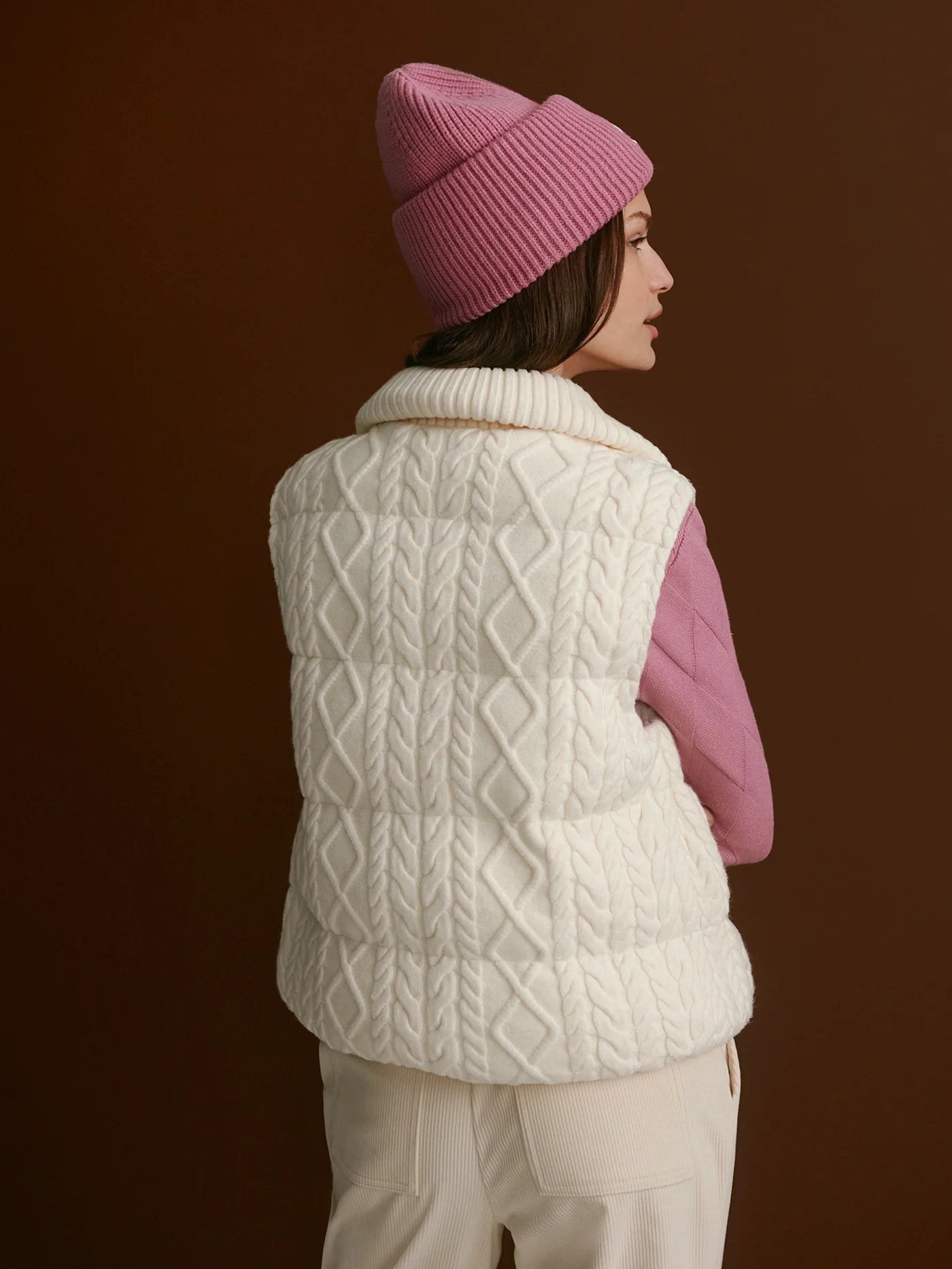 Varley Irina Cable Knit Gilet in Egret at Baseline Social