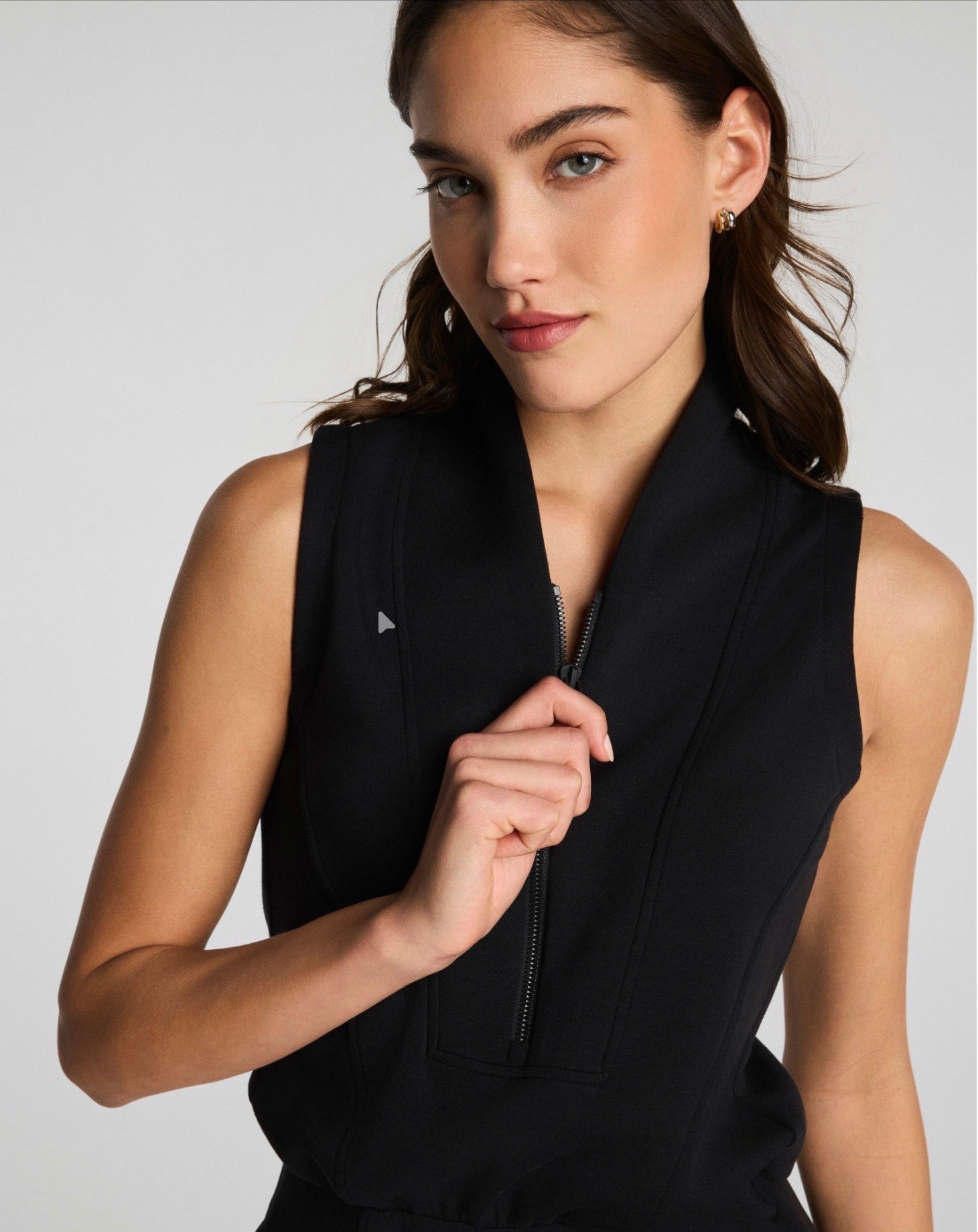 SPANX AirEssentials Shawl Collar Half Zip Jumpsuit in Very Black at Baseline Social