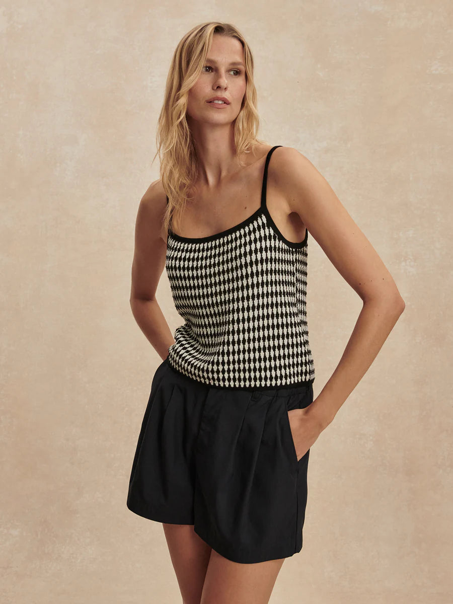 Varley Jared Knit Top in Black/ Egret at Baseline Social