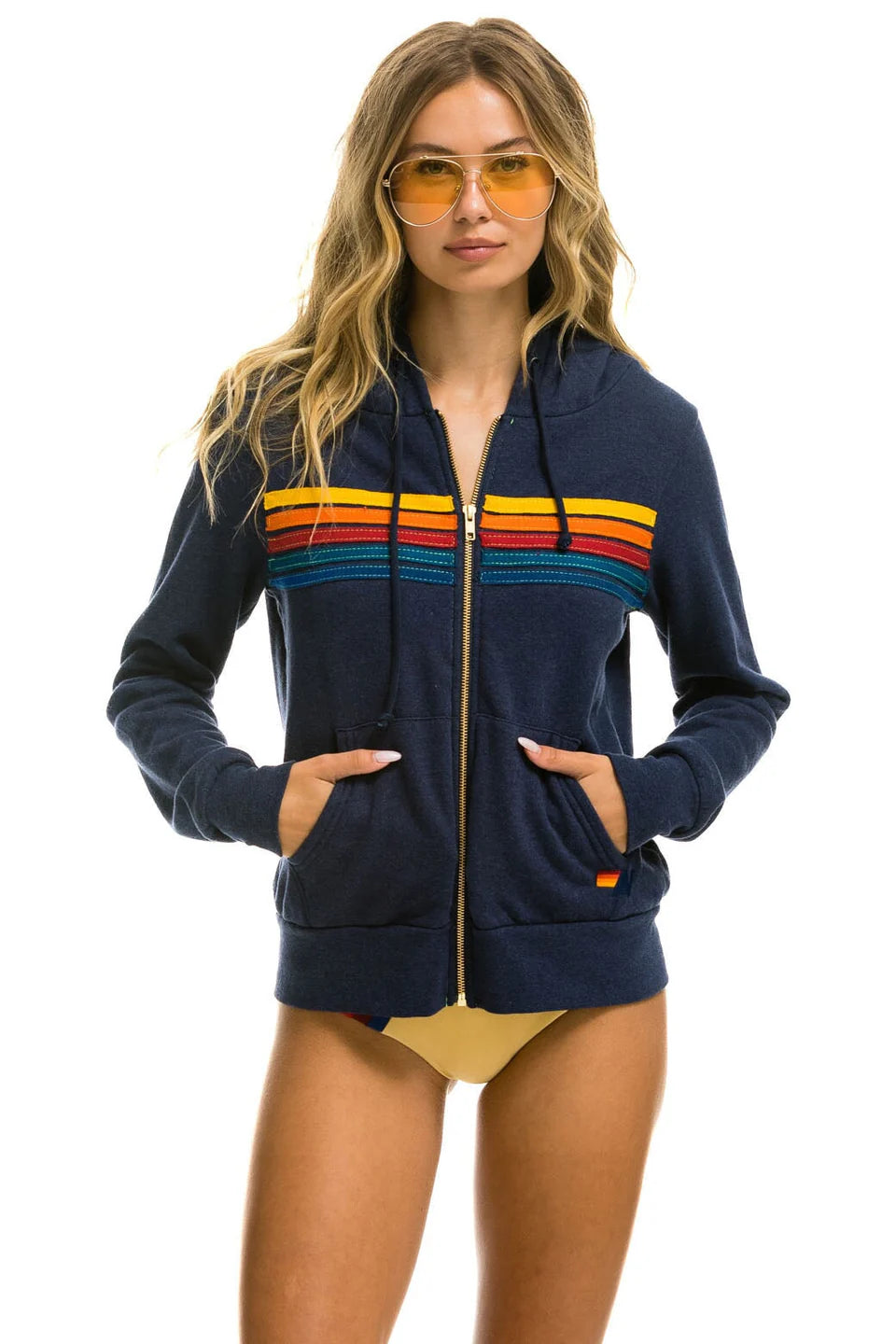 Aviator Nation 5 Stripe Hoodie in Navy at Baseline Social