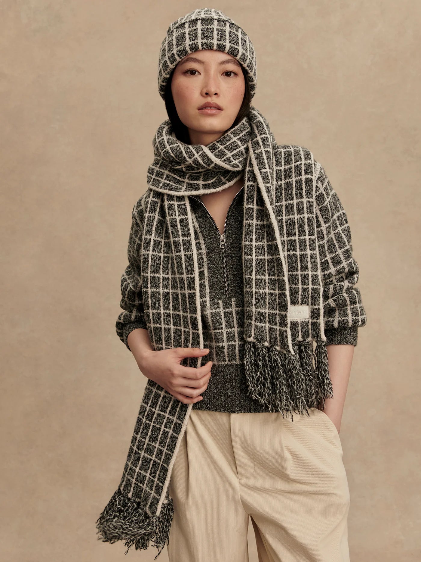 Lindsey Check Knit Scarf in Charcoal Marl - Baseline Social